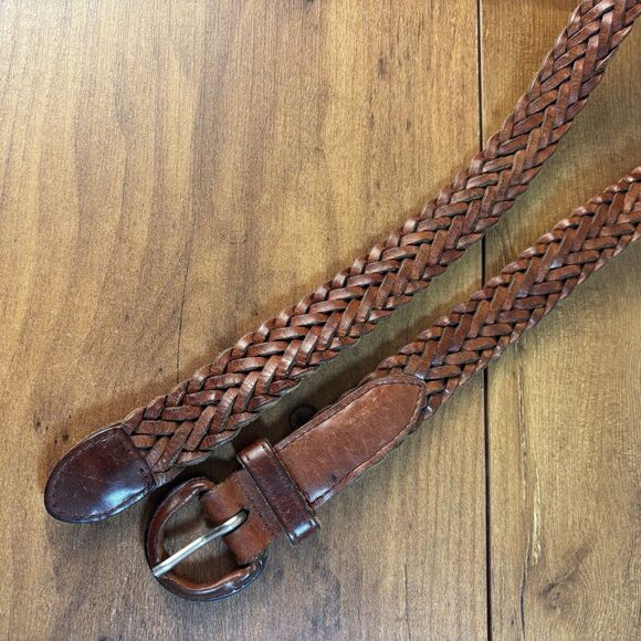 VTG Brown Cognac Woven Braided Leather Belt Made in Uruguay Mens 36 -90 Unisex - Picture 5 of 7